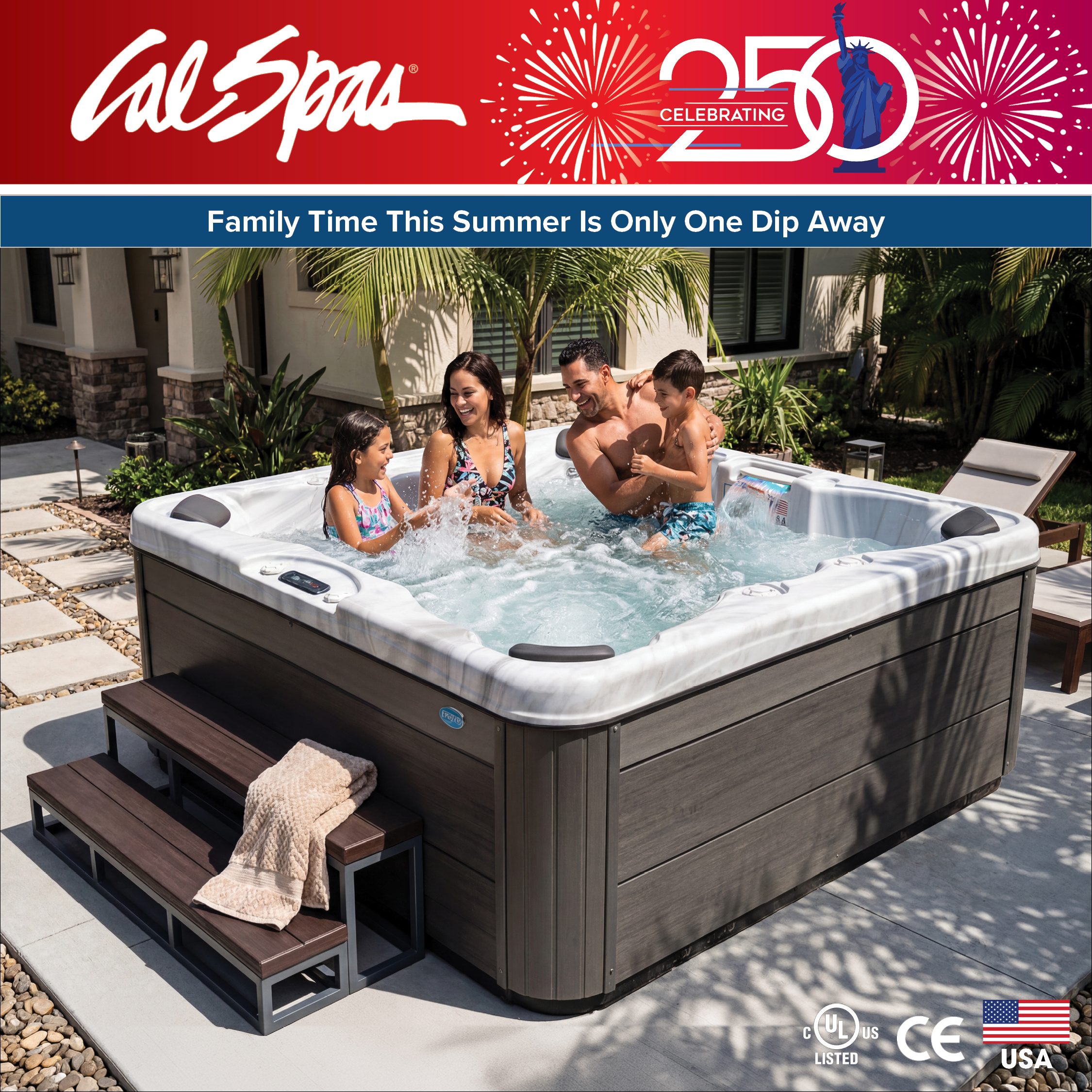 Calspas hot tub being used in a family setting - Evansville